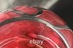 Vtg/Antique Cranberry Glass Sterling Silver Deposit 94 Perfume Bottle 4.25T