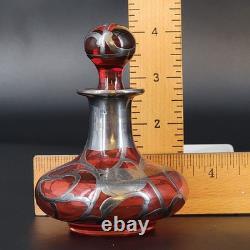 Vtg/Antique Cranberry Glass Sterling Silver Deposit 94 Perfume Bottle 4.25T