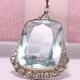 Vtg Art Deco Cushion Cut Aquamarine Glass Paste Large Sterling Silver Pendant