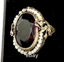 Vtg Art Deco Czech Purple Glass Sterling Silver Ring