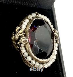 Vtg Art Deco Czech Purple Glass Sterling Silver Ring
