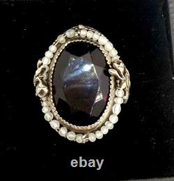Vtg Art Deco Czech Purple Glass Sterling Silver Ring