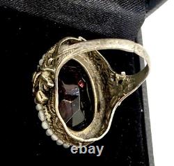 Vtg Art Deco Czech Purple Glass Sterling Silver Ring