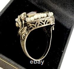 Vtg Art Deco Czech Purple Glass Sterling Silver Ring