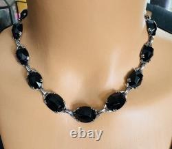 Vtg Art Deco Danecraft Sterling Silver French Jet Glass Necklace Old Felch Mark
