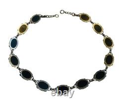 Vtg Art Deco Danecraft Sterling Silver French Jet Glass Necklace Old Felch Mark