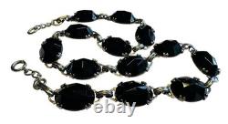 Vtg Art Deco Danecraft Sterling Silver French Jet Glass Necklace Old Felch Mark