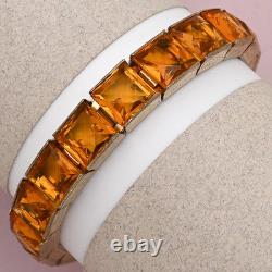 Vtg Art Deco Diamonbar Channel Set Glass Sterling Silver Vermeil Bracelet