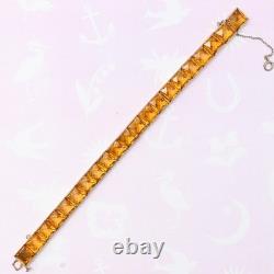 Vtg Art Deco Diamonbar Channel Set Glass Sterling Silver Vermeil Bracelet