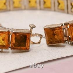 Vtg Art Deco Diamonbar Channel Set Glass Sterling Silver Vermeil Bracelet