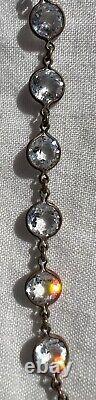 Vtg Art Deco LARGE BLUE GLASS Clear Crystal Bezel-Set Sterling Silver Necklace