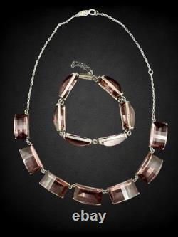 Vtg Art Deco Sterling Silver Faceted Purple Czech Glass Necklace Bracelet Set