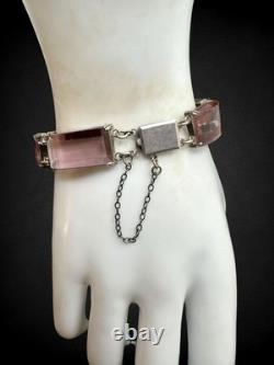 Vtg Art Deco Sterling Silver Faceted Purple Czech Glass Necklace Bracelet Set