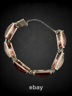 Vtg Art Deco Sterling Silver Faceted Purple Czech Glass Necklace Bracelet Set