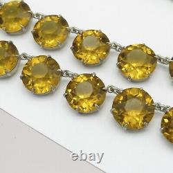 Vtg Art Deco Sterling Silver Open Back Topaz Glass LARGE Crystal Necklace