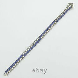 Vtg Art Deco Sterling Silver Sapphire Blue Glass Paste Buckle Diamonbar Bracelet