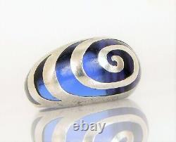Vtg Beautiful Custom Made Sterling Silver Cobalt Blue Glass Inlay Spiral Ring
