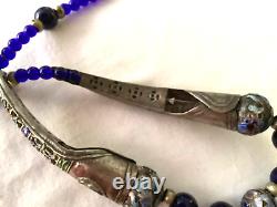 Vtg Chinese Necklace Sterling Silver Enamel Beads 2 Finger Guards Peking Glass