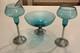 Vtg Duchin Creations Glass Sterling Silver Blue Weighted Bowl & Candle Holders