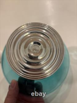 Vtg Duchin Creations Glass Sterling Silver Blue Weighted Bowl & Candle Holders