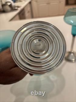 Vtg Duchin Creations Glass Sterling Silver Blue Weighted Bowl & Candle Holders