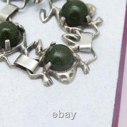 Vtg Early 1940s Mexican Green Goldstone Glass Frog Sterling Silver Bracelet