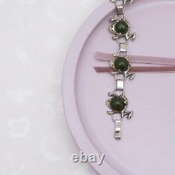 Vtg Early 1940s Mexican Green Goldstone Glass Frog Sterling Silver Bracelet