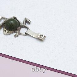 Vtg Early 1940s Mexican Green Goldstone Glass Frog Sterling Silver Bracelet