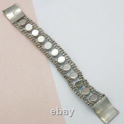 Vtg Early Mexican Taxco Sterling Silver Turquoise Glass Curb Chain Bracelet