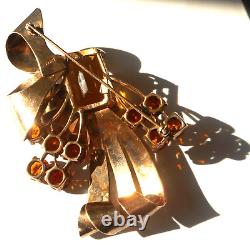 Vtg Enormous Sterling Silver Huge Yellow Stone Glass Brooch 4