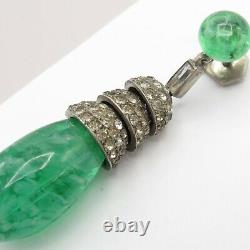 Vtg French Art Deco Pate de Verre Poured Glass Moghul Dangle Silver Earrings