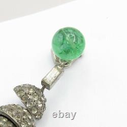 Vtg French Art Deco Pate de Verre Poured Glass Moghul Dangle Silver Earrings