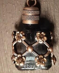 Vtg Necklace Perfume Bottle Pendant Silver Ornate Flowers Over Glass Snuff 925