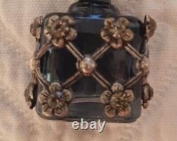 Vtg Necklace Perfume Bottle Pendant Silver Ornate Flowers Over Glass Snuff 925