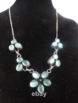 Vtg Old Sterling Silver 925 Signed Glass Cabochons Floral Necklace