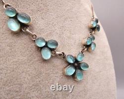 Vtg Old Sterling Silver 925 Signed Glass Cabochons Floral Necklace