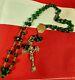 Vtg Original 925 Sterling Silver Ihs Rosary Green Crystal Glass Beads Antique