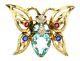 Vtg Reja Vermeil Sterling Aqua Glass Rhinestone Butterfly Figural Brooch Pin