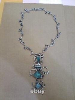 Vtg Roman Glass Sterling Silver 925 Rachel Gera Israel Pendent Chain Modernist