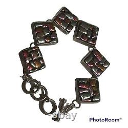 Vtg Sterling Silver 925 dichroic glass Purple art bracelet Awesome colors