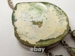 Vtg Sterling Silver Ancient Roman Glass Necklace Pendant Israel Chain Large