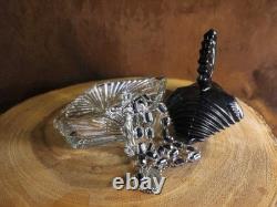 Vtg Sterling Silver Black Clear Czech Art Glass Rosary & Antique Art Deco Box