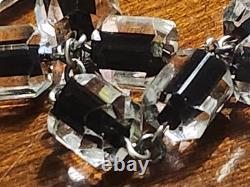 Vtg Sterling Silver Black Clear Czech Art Glass Rosary & Antique Art Deco Box