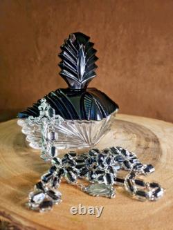 Vtg Sterling Silver Black Clear Czech Art Glass Rosary & Antique Art Deco Box