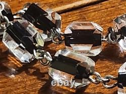 Vtg Sterling Silver Black Clear Czech Art Glass Rosary & Antique Art Deco Box