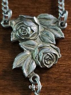 Vtg Sterling Silver Filigreed Burgundy Moonglow Roses Rosary & Vtg Glass Lid Box