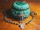 Vtg Sterling Silver Malachite Stone Beads Rosary & Vtg Czech Malachite Glass Box