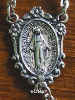 Vtg Sterling Silver Malachite Stone Beads Rosary & Vtg Czech Malachite Glass Box