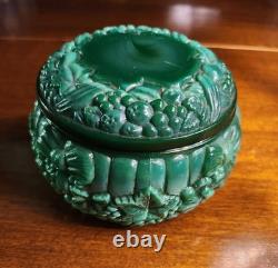 Vtg Sterling Silver Malachite Stone Beads Rosary & Vtg Czech Malachite Glass Box