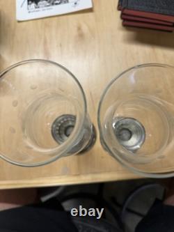 Vtg Towle Sterling Silver Hurricane Candle Holders Pair Etched Glass Sticker